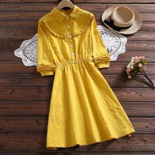 Dotted Ruffled A-line Shirtdress
