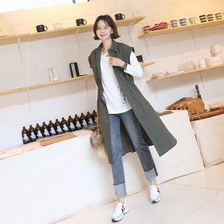 Drawcord-waist Long Shirt Vest