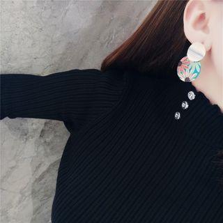 Floral Print Disc Dangle Earring 1 Pair - As Shown In Figure - One Size