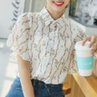 Floral Print Flutter-sleeve Chiffon Shirt