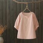 Floral Embroidered Elbow-sleeve Blouse White - One Size