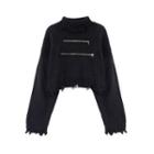 Distressed Zipped Sweater Black - One Size