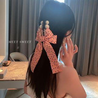 Dotted Ribbon Faux Pearl Hair Clip