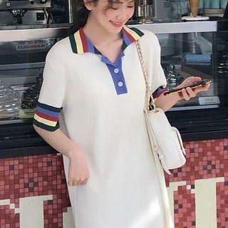 Short-sleeve Striped Detail Knit Polo Dress