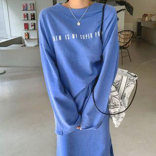 Set: Letter-printed Boxy T-shirt + Slit-side Skirt
