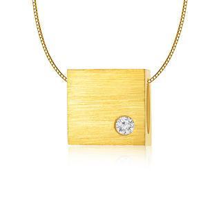 Left Right Accessory - 9k/375 Yellow Gold Satin Finish Square Cube Diamond Necklace 16 (0.006 Ct)
