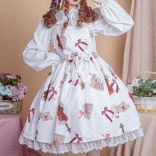 Sleeveless A-line Printed Dress / Long-sleeve Blouse / Short-sleeve Blouse / Head Piece / Set