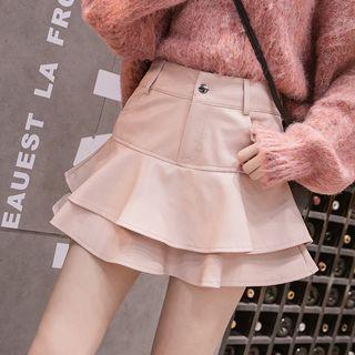 Faux Leather Ruffle Mini Semi Skirt
