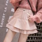 Faux Leather Ruffle Mini Semi Skirt