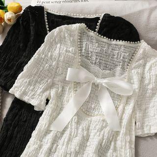 Pearl-trim Ribbon T-shirt