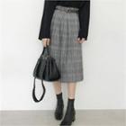 Pleated Glen-plaid Midi Skirt With Belt
