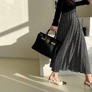 Accordion-pleat Floral Maxi Skirt