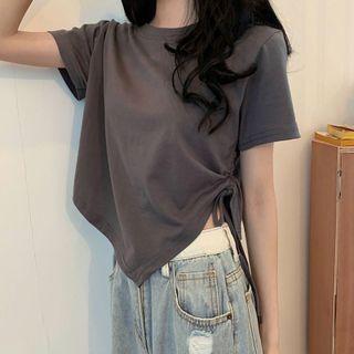 Drawstring Irregular Hem Cropped T-shirt