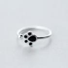 Sterling Silver Cat Paw Open Ring Ring - S925 Silver - Silver & Black - One Size