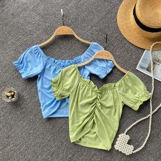 Square-neck Short-sleeve Ruched Top