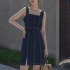 Stitching Strappy Denim A-line Dress