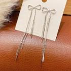 Bow Fringed Alloy Earring 01 - 1 Pair - Silver - One Size