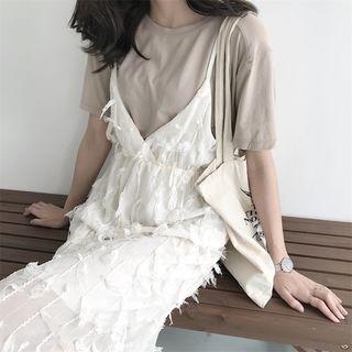 Fringed V-neck Spaghetti Strap Dress