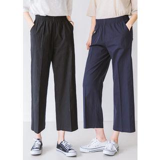 Tall Size Elasticized-waist Stretch Wide Pants