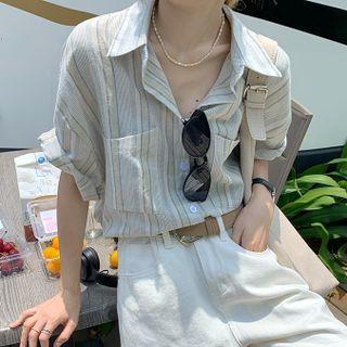 Short Sleeve Collared Striped Shirt Shirt - One Size