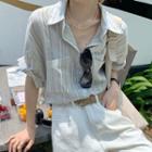 Short Sleeve Collared Striped Shirt Shirt - One Size