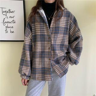 Long-sleeve Mock-neck Top / Fleece-lined Plaid Shirt