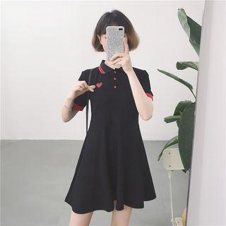 Short-sleeve Heart Embroidery Mini Polo Shirt Dress