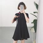 Short-sleeve Heart Embroidery Mini Polo Shirt Dress