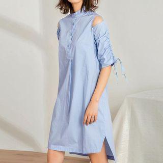 Elbow-sleeve Cutout Shirt Dress