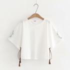 Elbow-sleeve Tasseled T-shirt