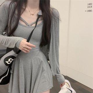 Strappy Bodycon Mini Dress + Cropped Light Cardigan
