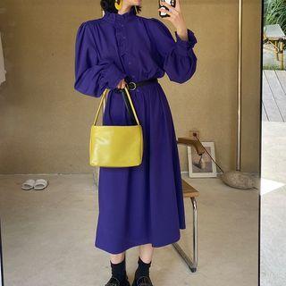Plain Ruffle-collar Midi A-line Dress