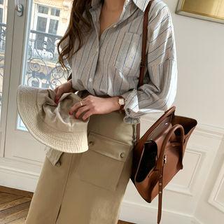 Pocket-front Striped Loose-fit Shirt