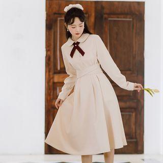 Mock-tie Midi A-line Shirtdress