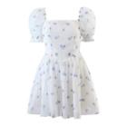 Puff-sleeve Floral Print Mini Corset Dress