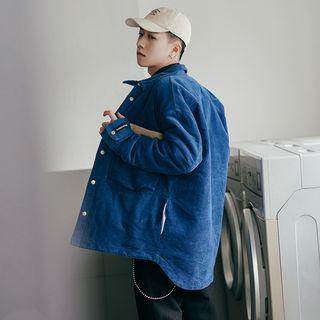 Contrast Trim Corduroy Padded Jacket