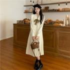 Long-sleeve Midi Pleated A-line Dress Almond - One Size