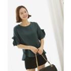 Faux Pearl Buttoned Elbow-sleeve Top