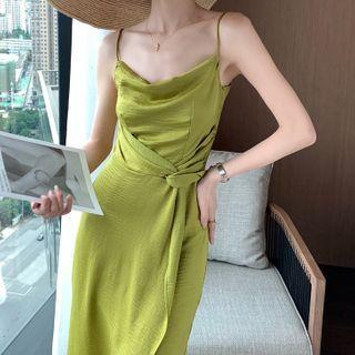 Spaghetti Strap Tie-waist Midi Sheath Dress