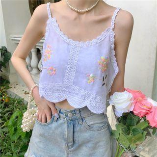 Flower Embroidered Lace Trim Camisole Top