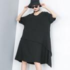 Chiffon Elbow-sleeve Dress Black - One Size