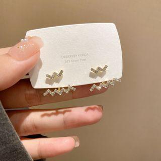 Rhinestone Stud Earring 1 Pair - A227 - Gold - One Size