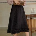 Floral Shirred Ruffled Midi A-line Skirt