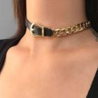 Belt Chunky Chain Choker Black & Gold - One Size