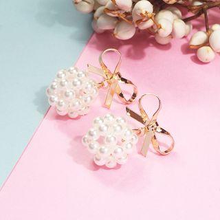 Bow Faux Pearl Dangle Earring As Shown In Figure - One Size
