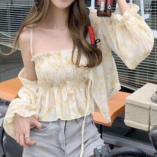 Set: Tie-dyed Camisole Top + Chiffon Light Jacket