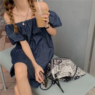 Off Shoulder Denim Dress Blue - One Size