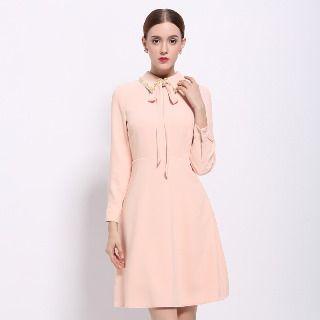 Tie-neck Beaded Collar Shirtdress