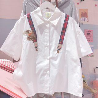 Squirrel Embroidered Short-sleeve Shirt