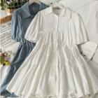Puff-sleeve Ruffle-trim Midi Shirtdress